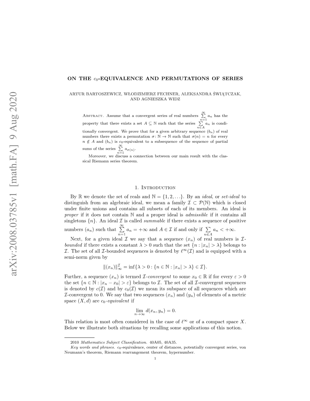 Arxiv:2008.03785V1 [Math.FA]