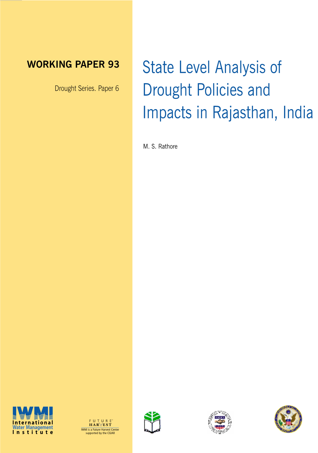 State Level Analysis of Drought Policies and Impacts in Rajasthan, India