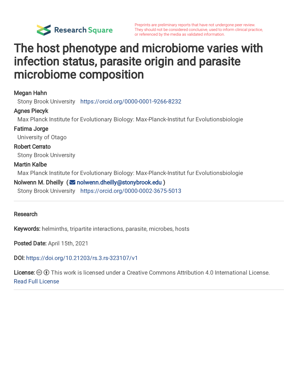 The Host Phenotype and Microbiome Varies with Infection Status, Parasite Origin and Parasite Microbiome Composition