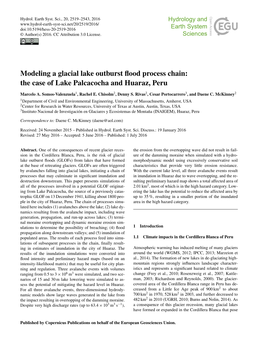 Modeling a Glacial Lake Outburst Flood Process Chain