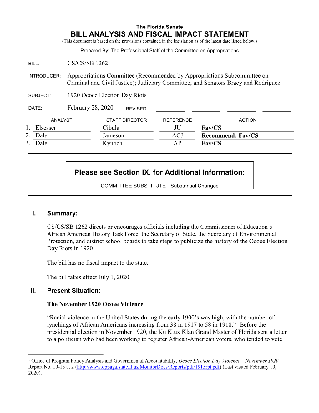 Bill Analysis and Fiscal Impact Statement