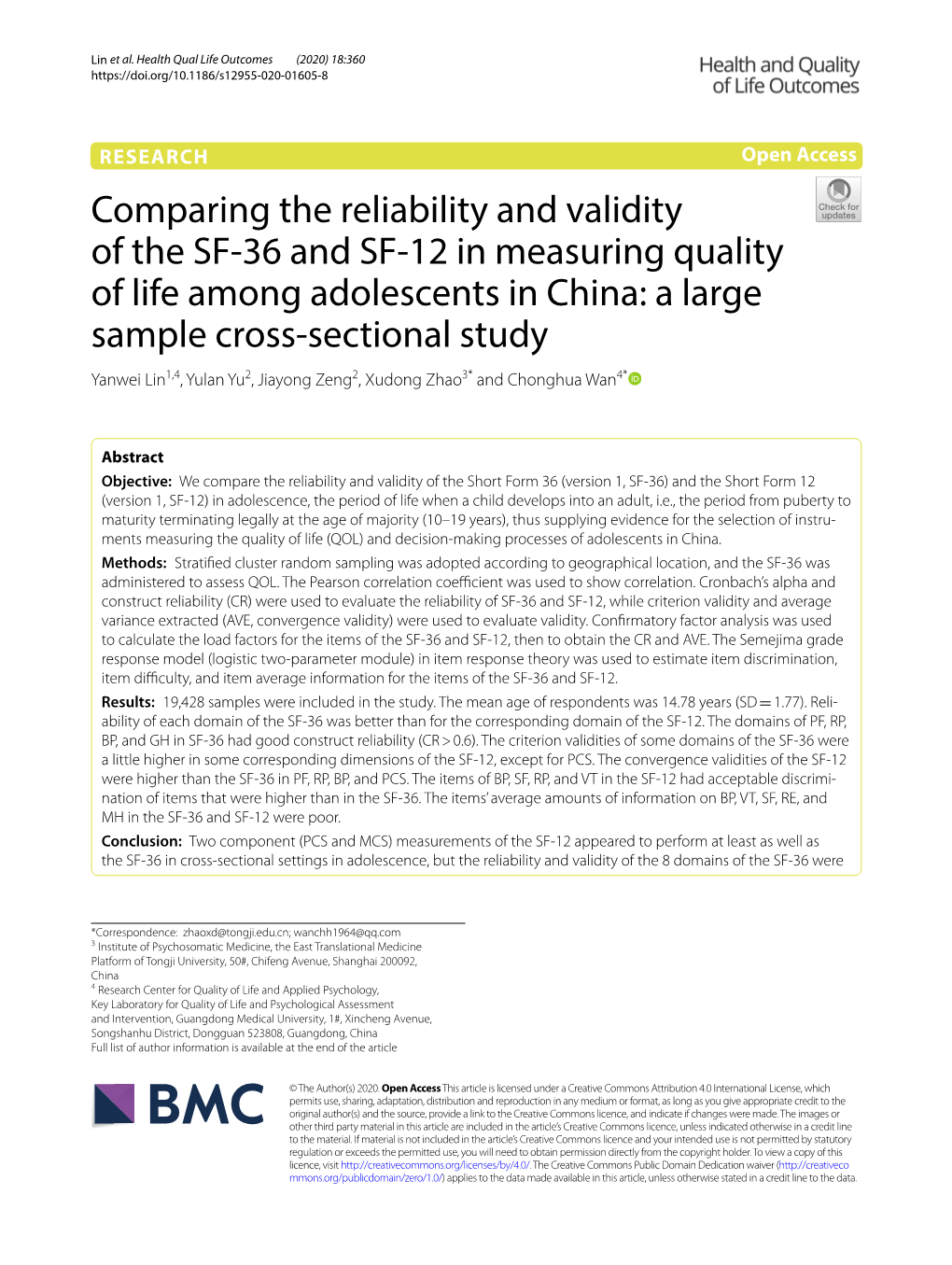 Comparing the Reliability and Validity of the SF-36 and SF-12 In