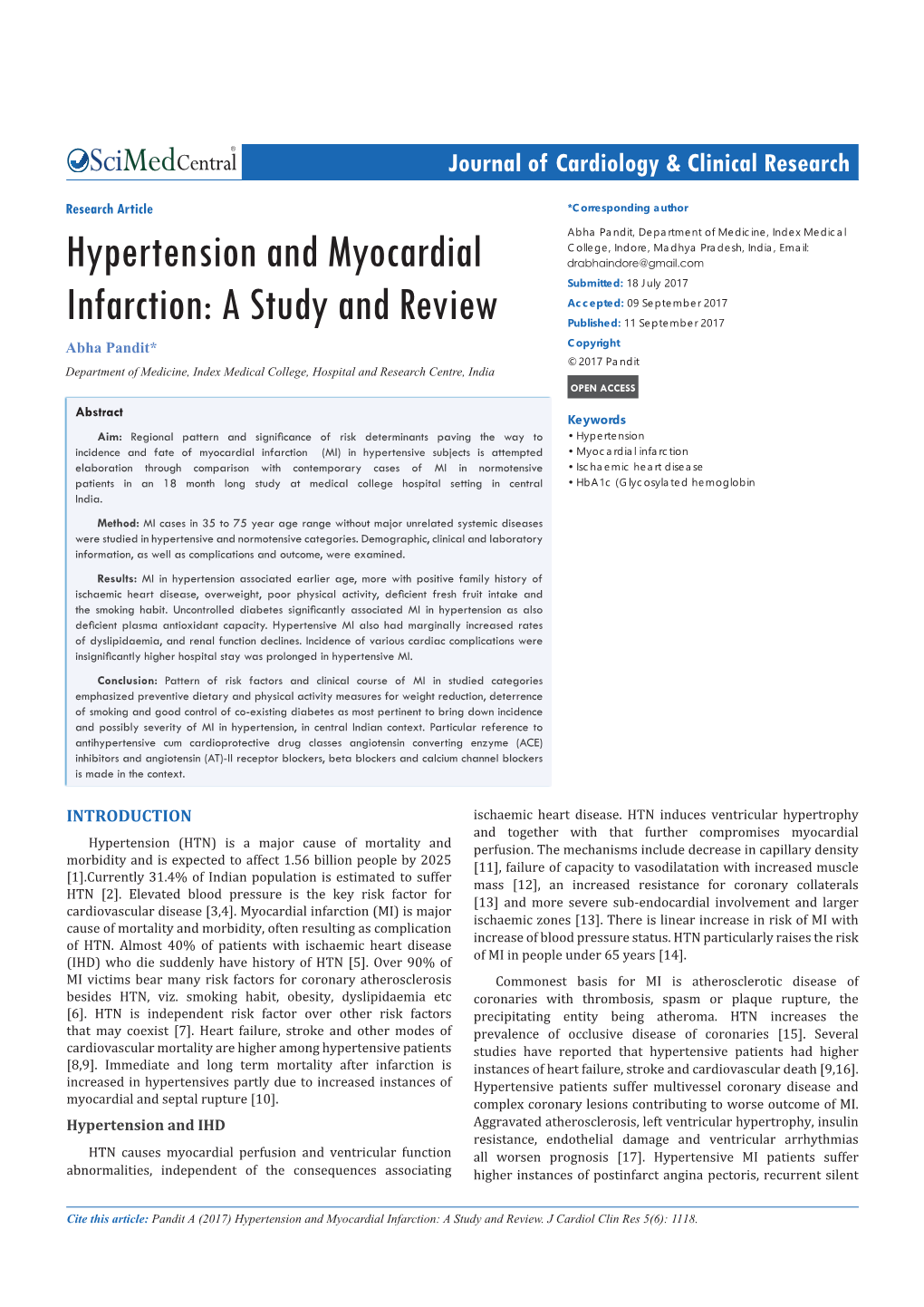 Hypertension and Myocardial Infarction: a Study and Review