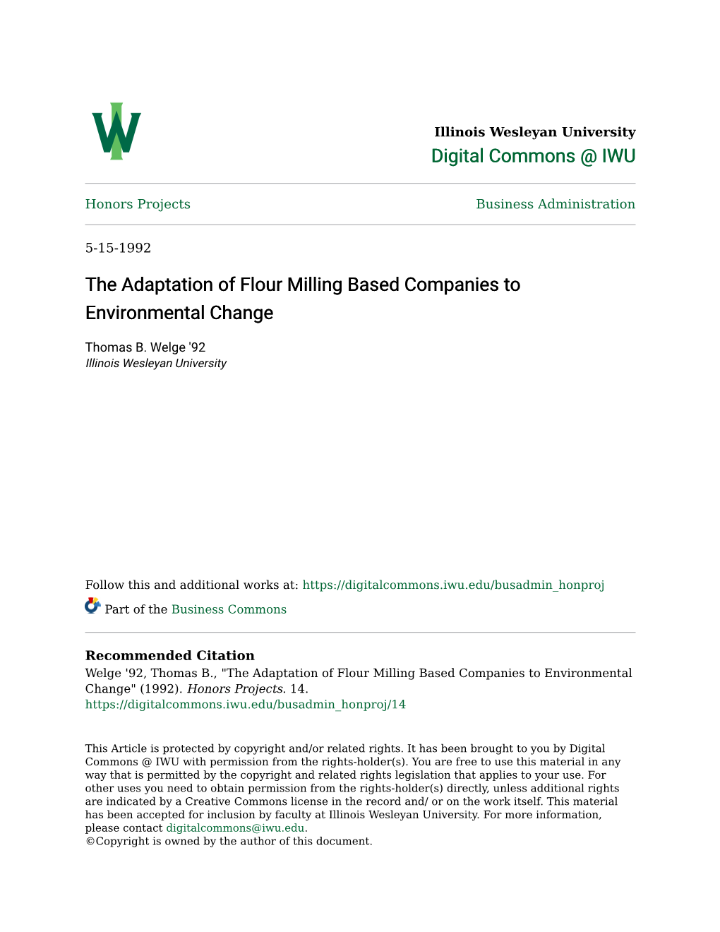 The Adaptation of Flour Milling Based Companies to Environmental Change