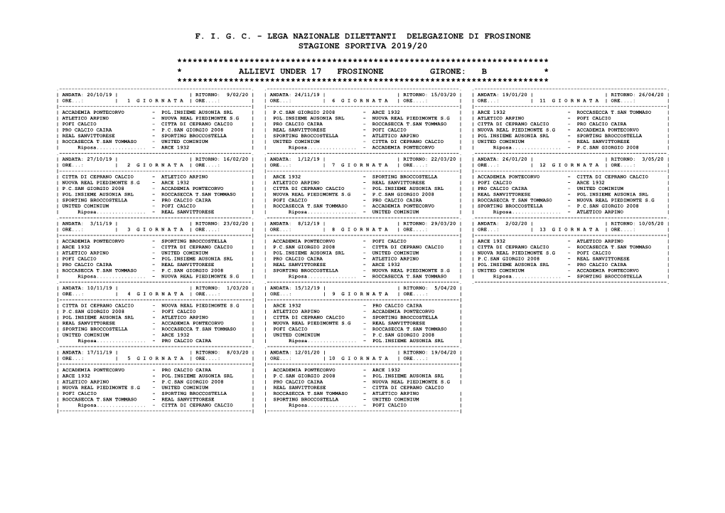 Calendario Under 17 Gir. B