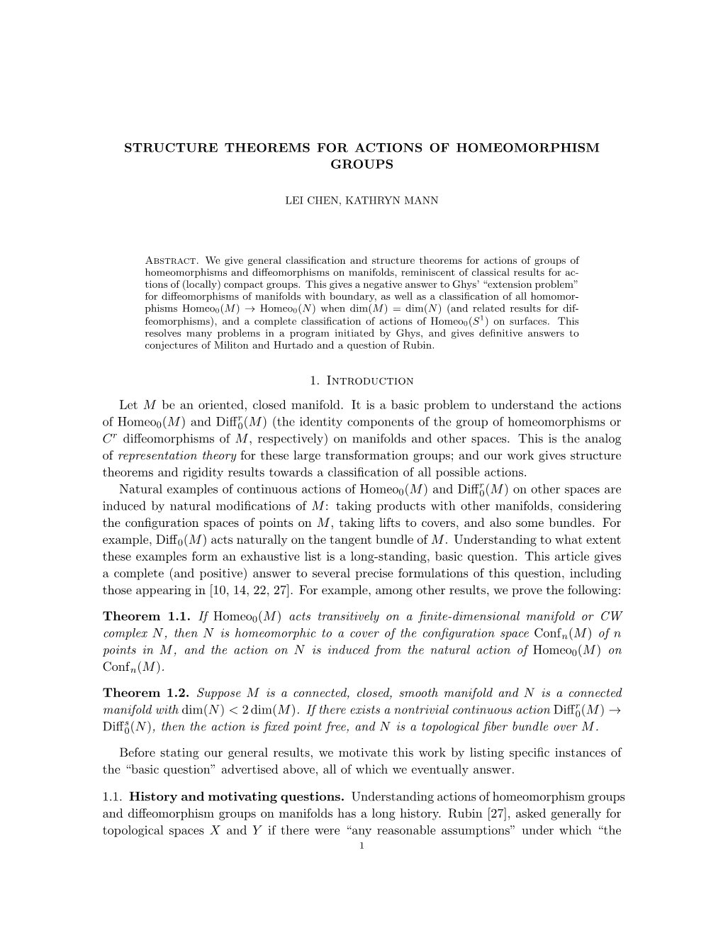 Structure Theorems for Actions of Homeomorphism Groups