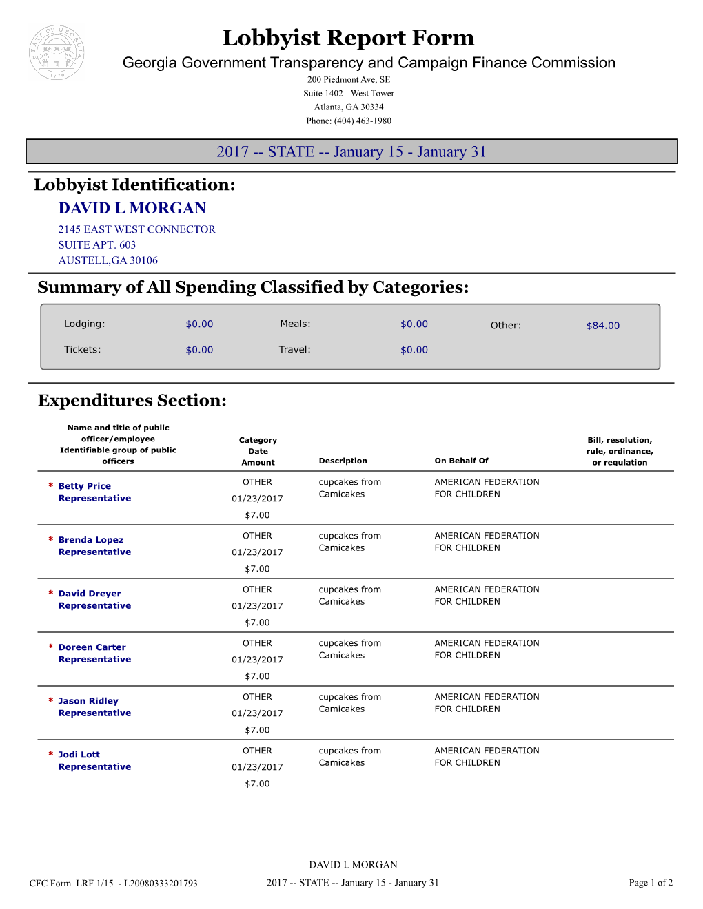 Lobbyist Report Form