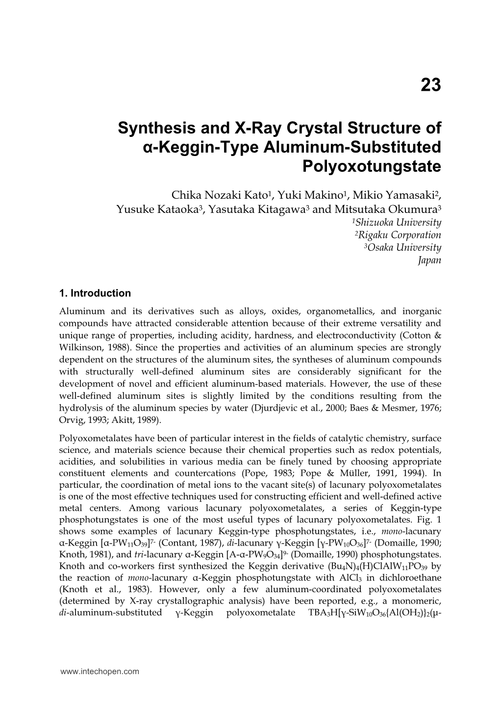 Synthesis and X-Ray Crystal Structure of Α-Keggin-Type Aluminum-Substituted Polyoxotungstate