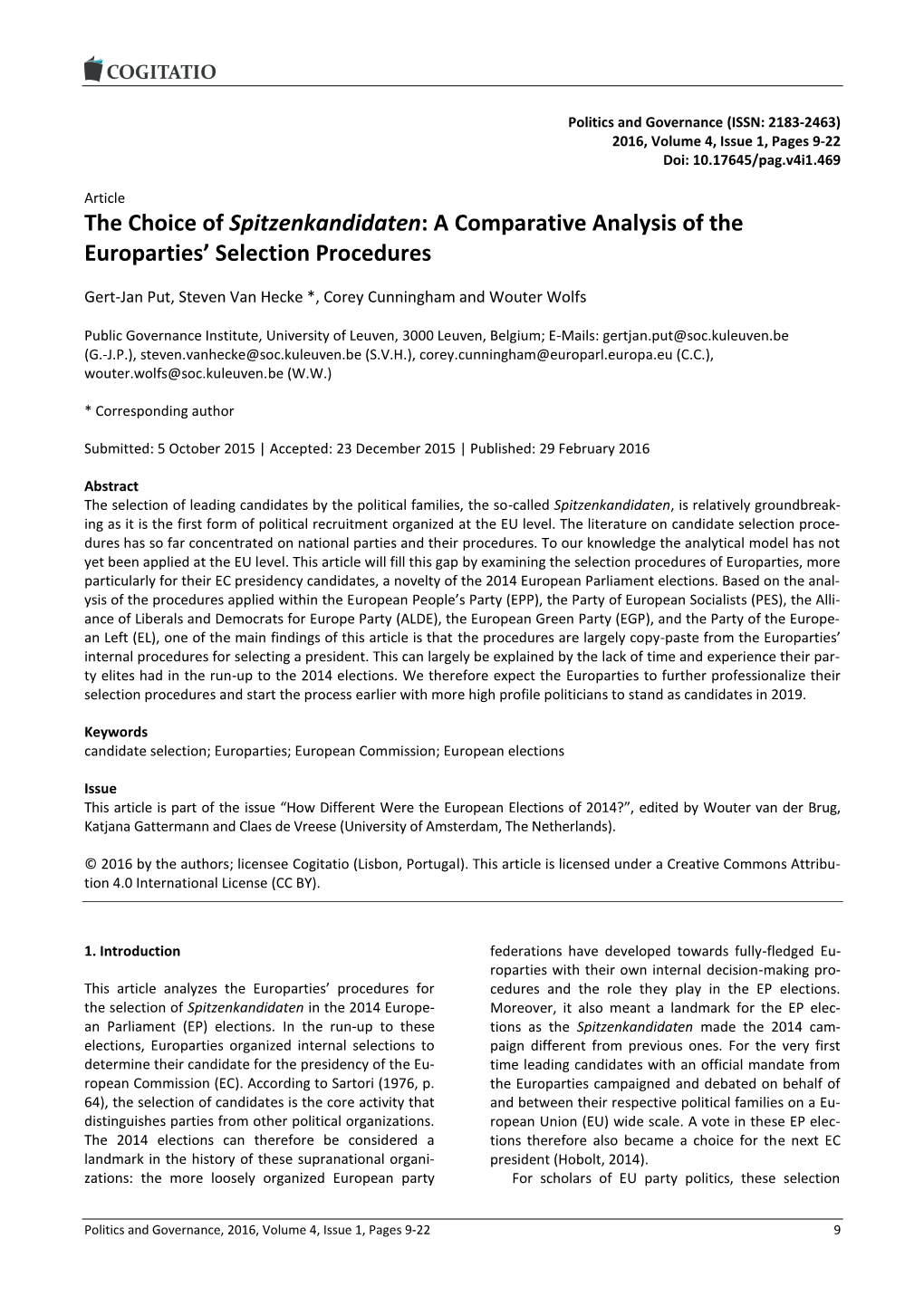 The Choice of Spitzenkandidaten: a Comparative Analysis of the Europarties’ Selection Procedures