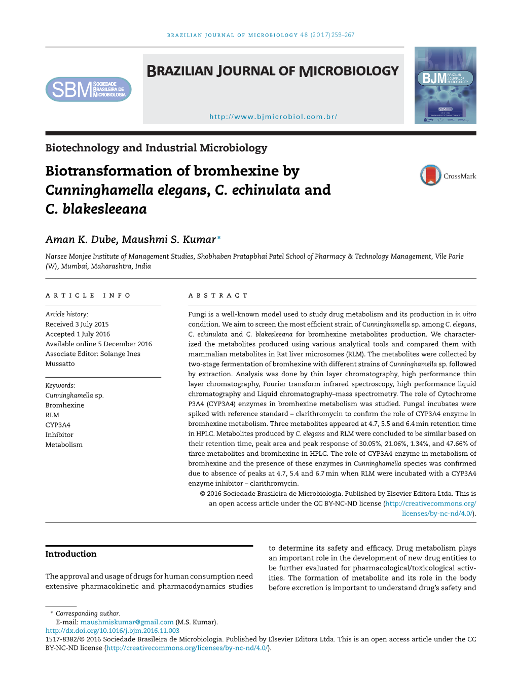 Biotransformation of Bromhexine by Cunninghamella Elegans