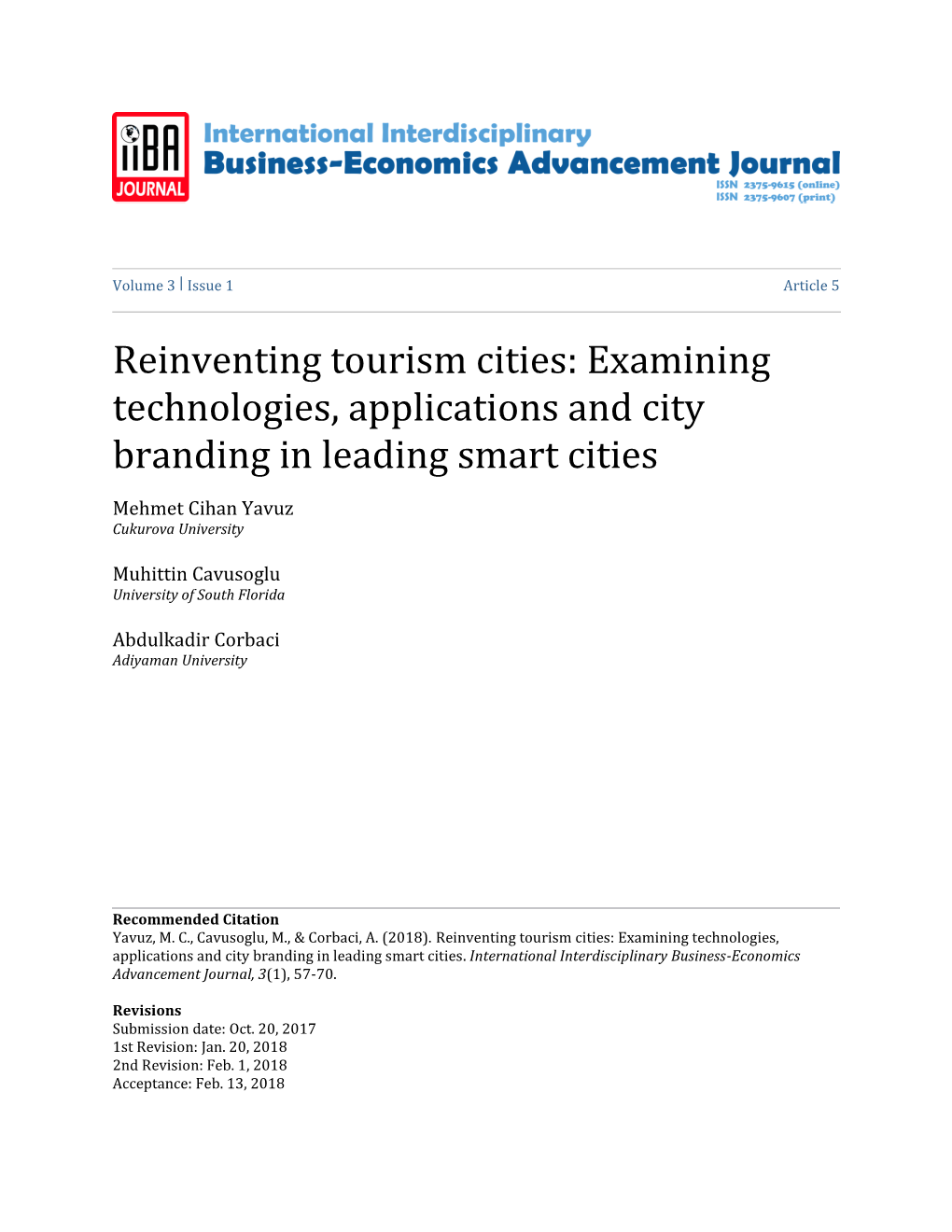 Reinventing Tourism Cities: Examining Technologies, Applications and City Branding in Leading Smart Cities