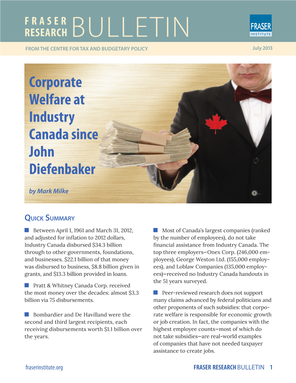 Corporate Welfare at Industry Canada Since John Diefenbaker