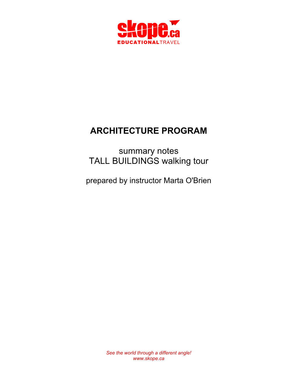 ARCHITECTURE PROGRAM Summary Notes TALL BUILDINGS