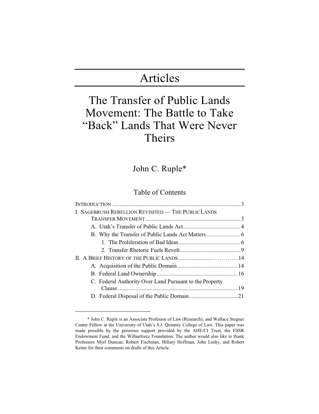 John C. Ruple: the Transfer of Public Lands Movement