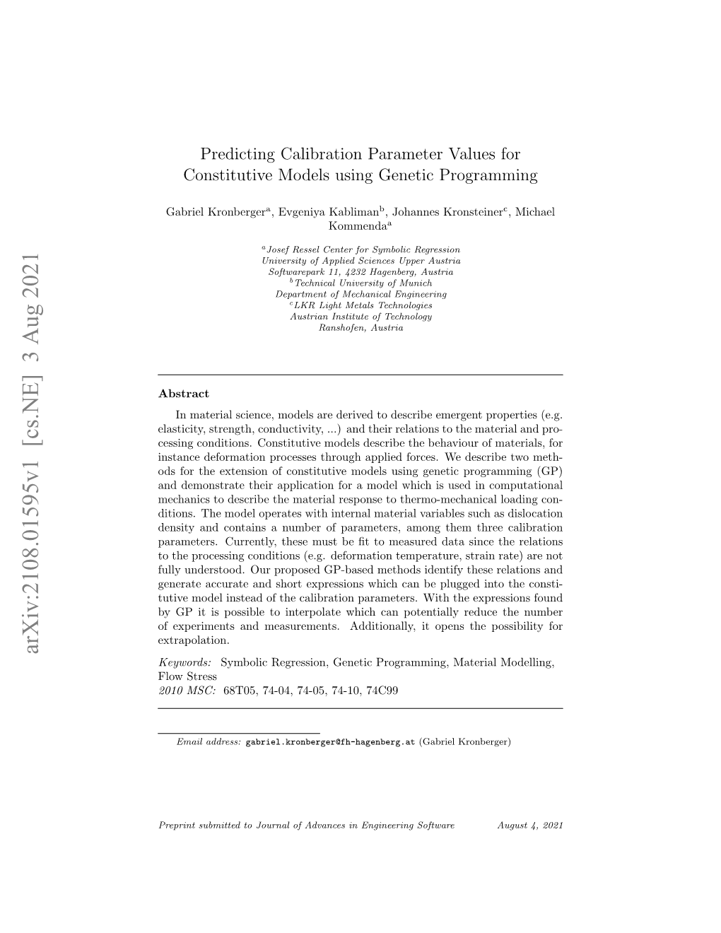 Predicting Calibration Parameter Values for Constitutive Models Using Genetic Programming