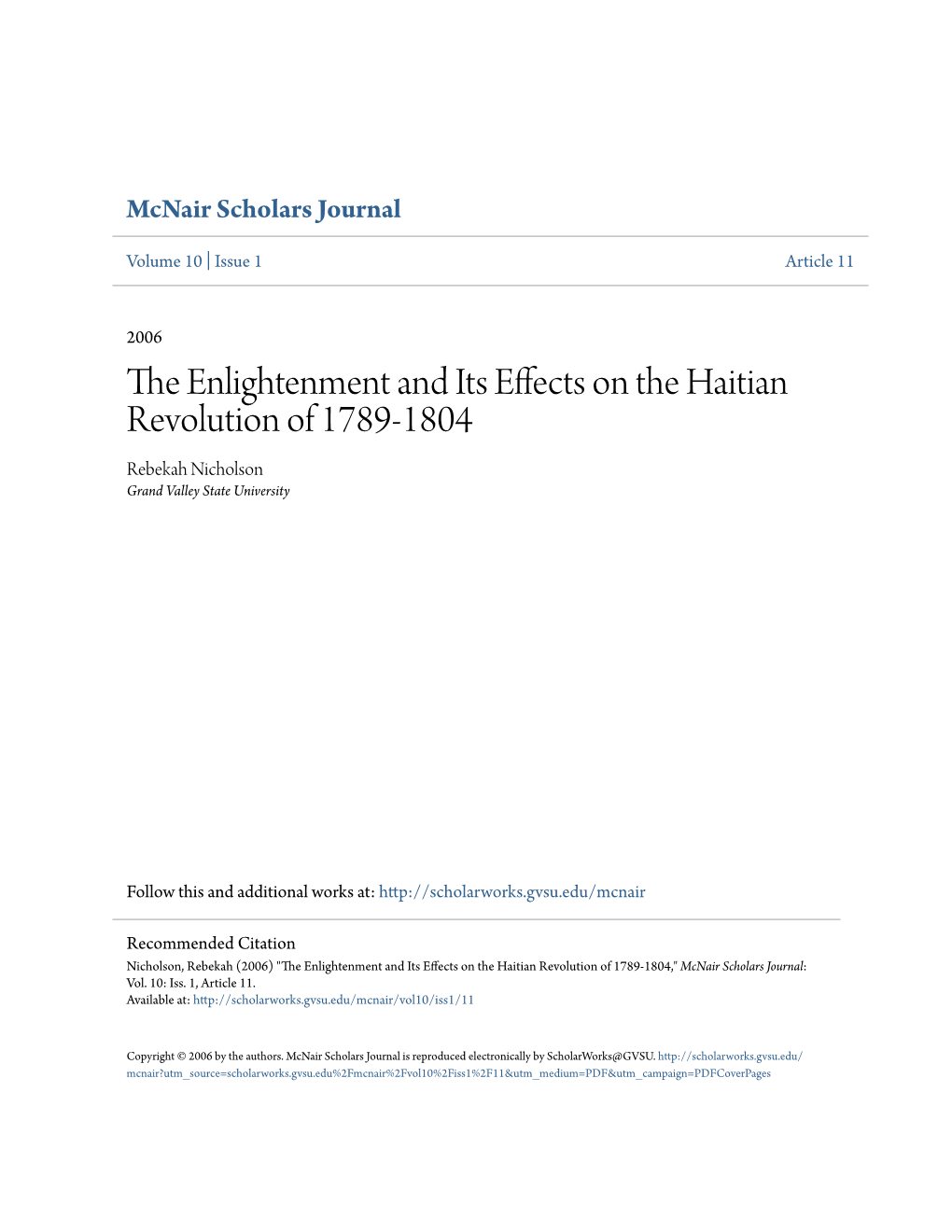 The Enlightenment and Its Effects on the Haitian Revolution of 1789-1804