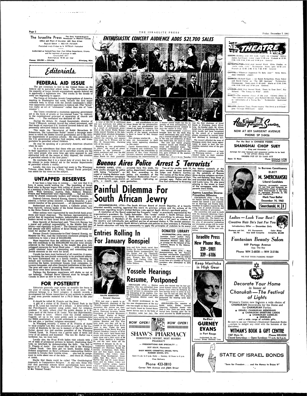 R1ca N Ewry December 14, 1962 Admiral, a Former Prime Minister, a Leading Financier, a Pro- Cinnati Has Named a New Commit- Minent Member of the Government .•