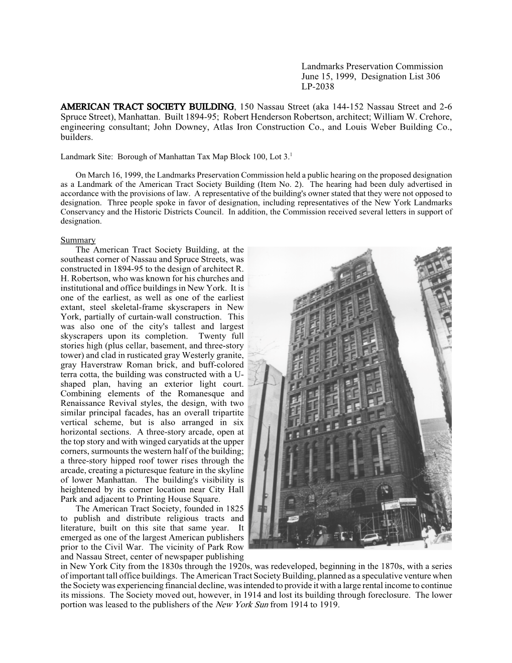 American Tract Society Building Designation Report