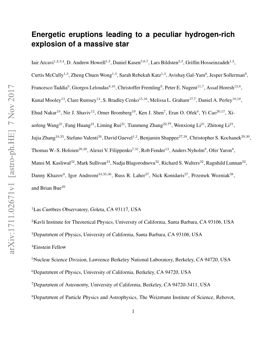 Arxiv:1711.02671V1 [Astro-Ph.HE] 7 Nov 2017 5Nuclear Science Division, Lawrence Berkeley National Laboratory, Berkeley, CA 94720, USA