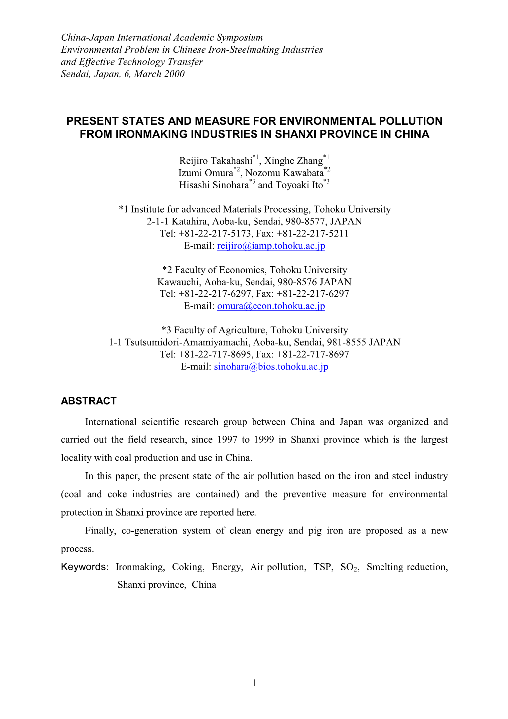 Present States and Measure for Environmental Pollution from Ironmaking Industries in Shanxi Province in China