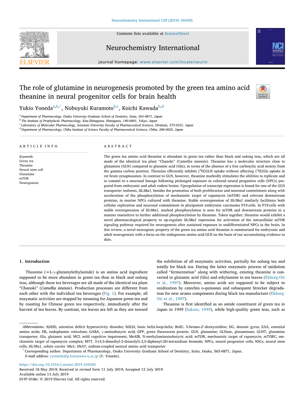 Neurochemistry International 129 (2019) 104505