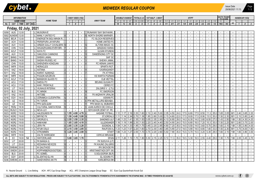 Midweek Regular Coupon 29/06/2021 11:13 1 / 2