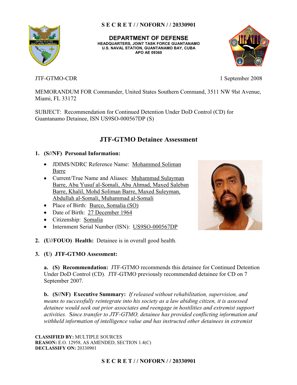 JTF-GTMO Detainee Assessment