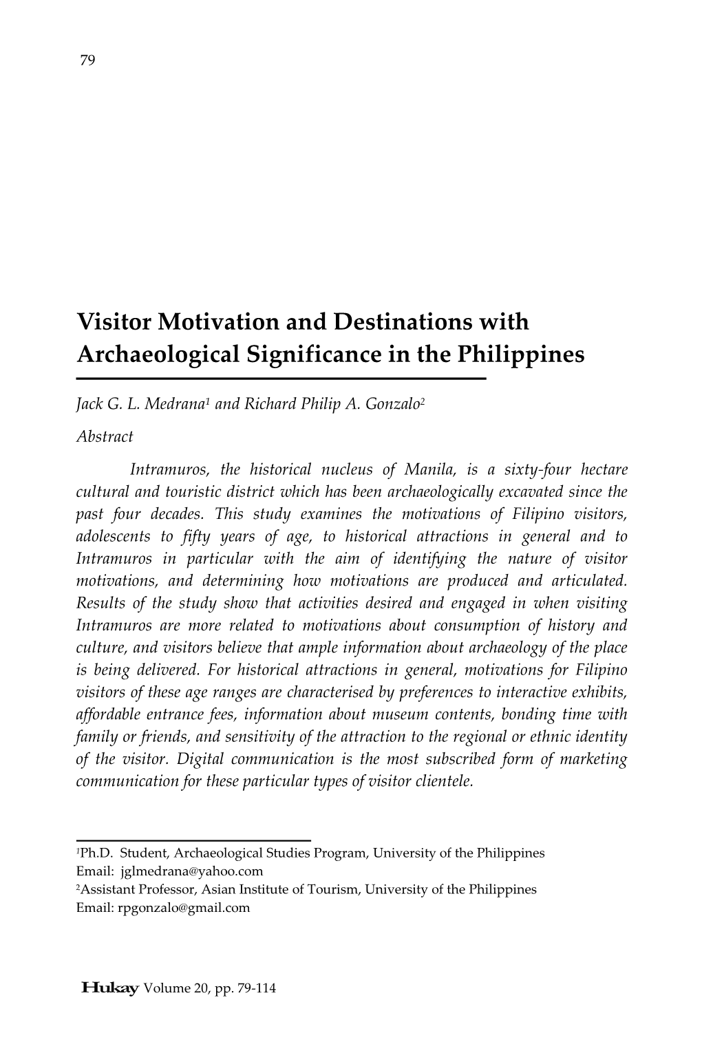 Visitor Motivation and Destinations with Archaeological Significance in the Philippines