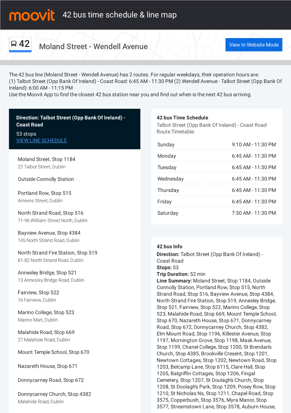 42 Bus Time Schedule & Line Route