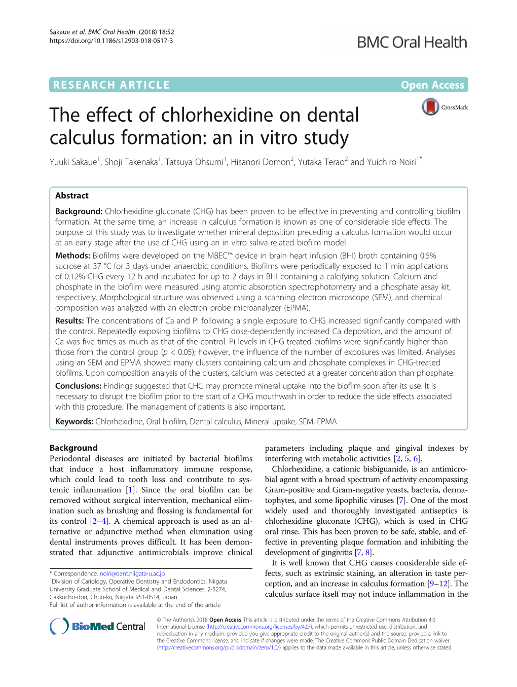 The Effect of Chlorhexidine on Dental Calculus Formation: an in Vitro Study
