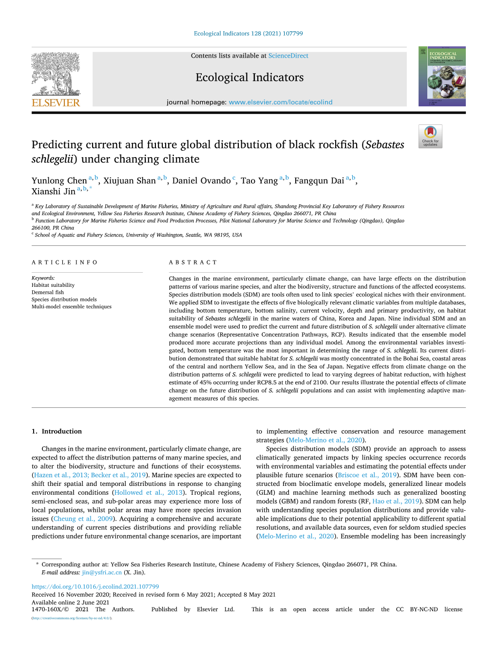 ( Sebastes Schlegelii ) Under Changing Climate