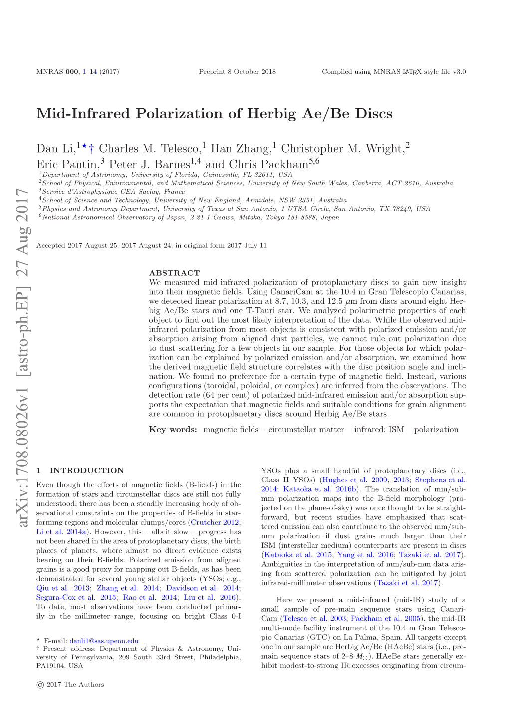 Mid-Infrared Polarization of Herbig Ae/Be Discs