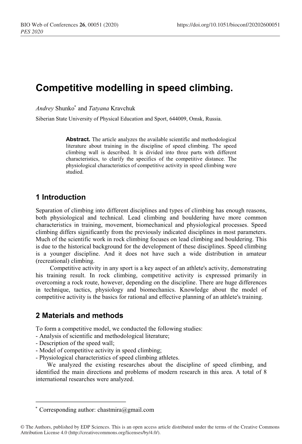 Competitive Modelling in Speed Climbing