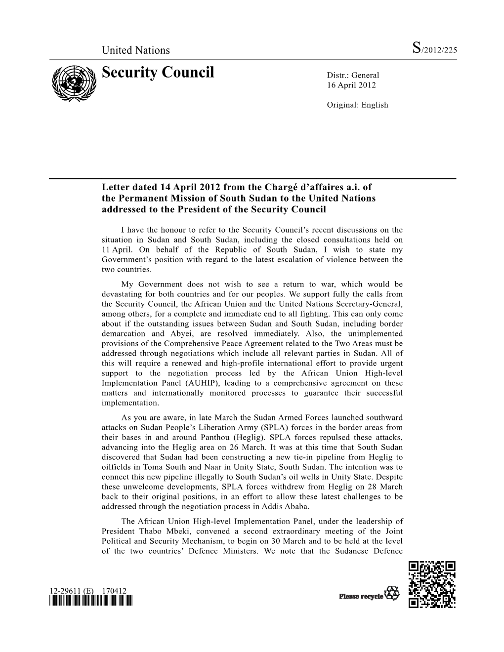 Security Council Distr.: General 16 April 2012