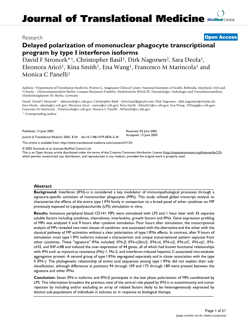 Journal of Translational Medicine Biomed Central