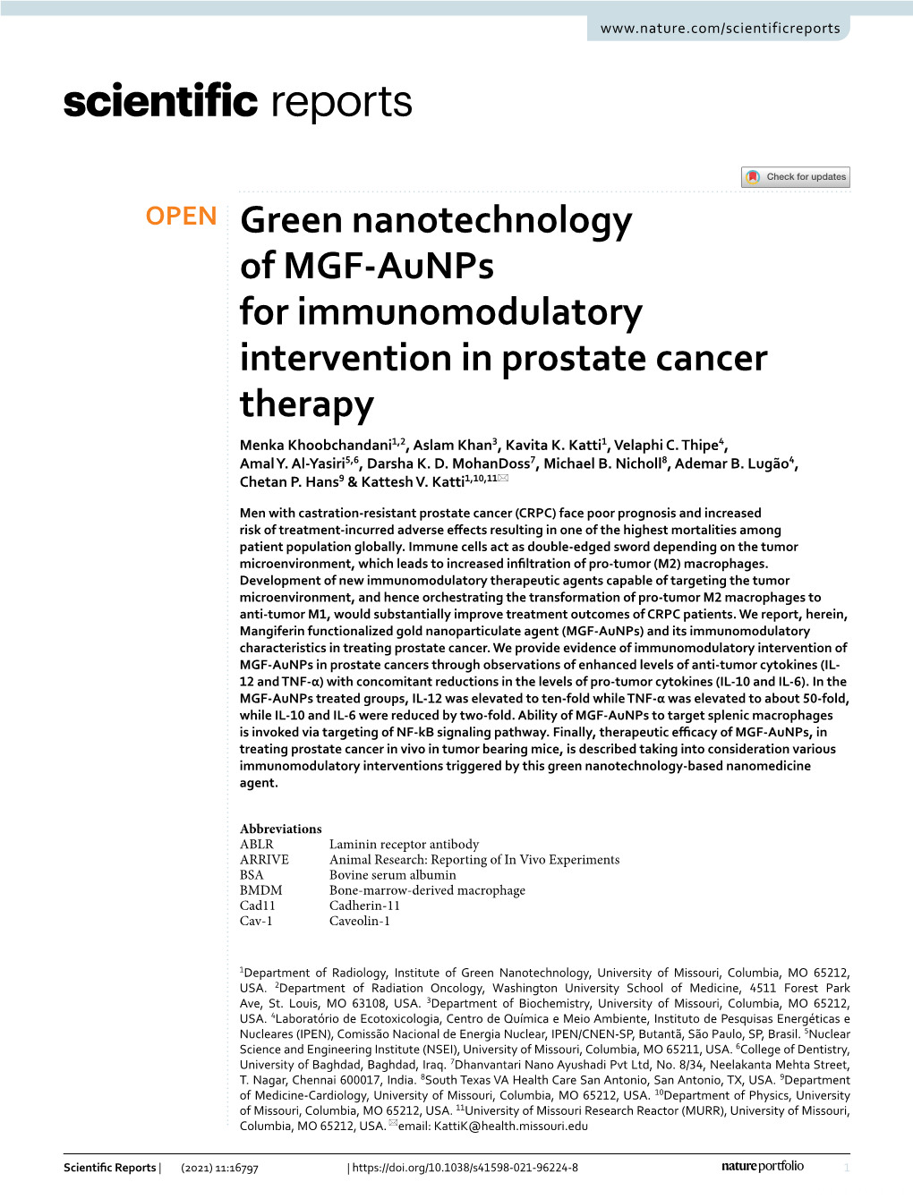 Green Nanotechnology of MGF-Aunps for Immunomodulatory