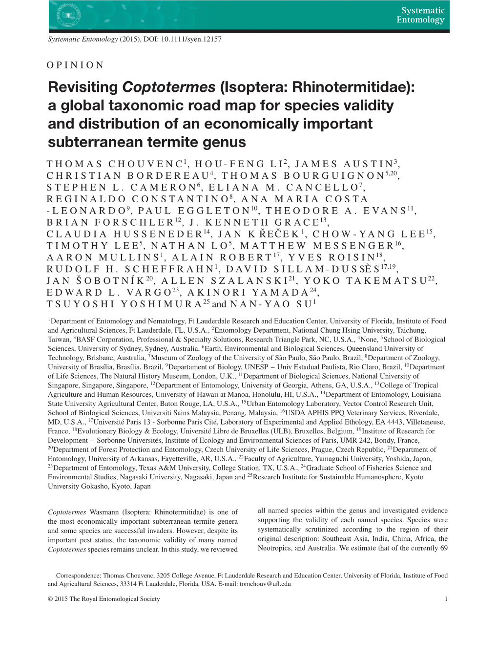 Revisiting Coptotermes (Isoptera: Rhinotermitidae): a Global
