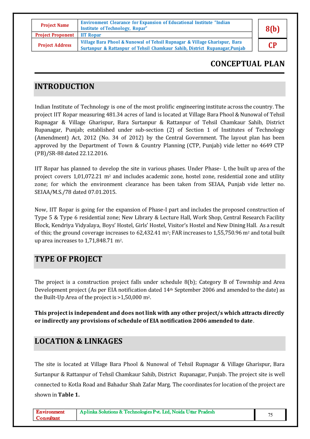 8(B) CP CONCEPTUAL PLAN INTRODUCTION TYPE of PROJECT LOCATION & LINKAGES