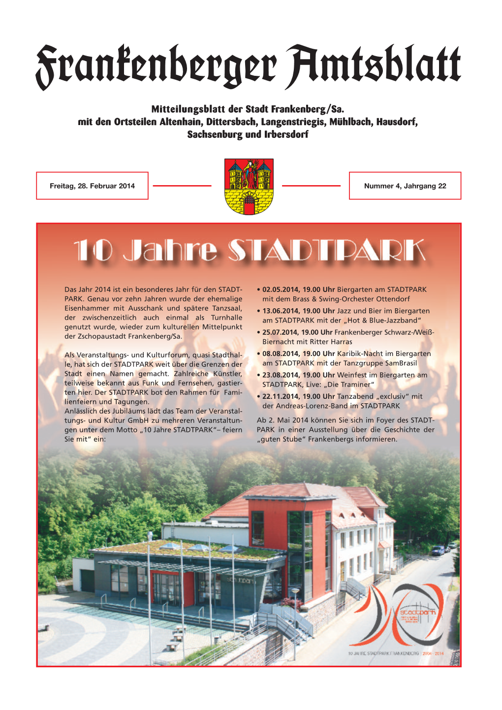 Mitteilungsblatt Der Stadt Frankenberg/Sa. Mit Den Ortsteilen Altenhain