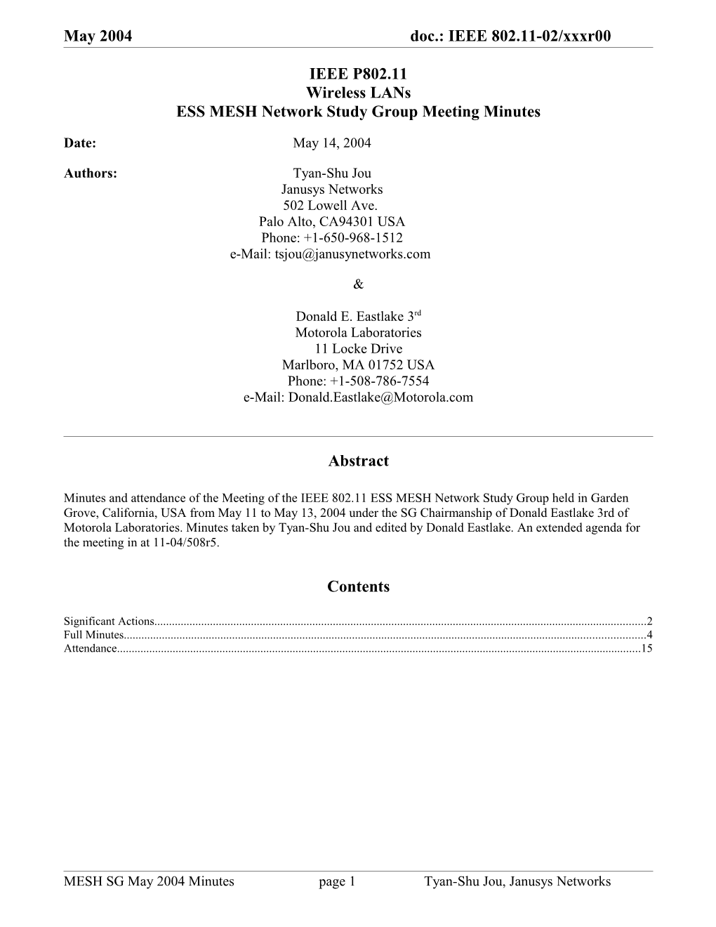 ESS MESH Network Study Group Meeting Minutes