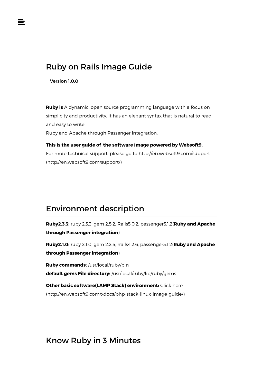 Ruby on Rails Image Guide Environment Description Know