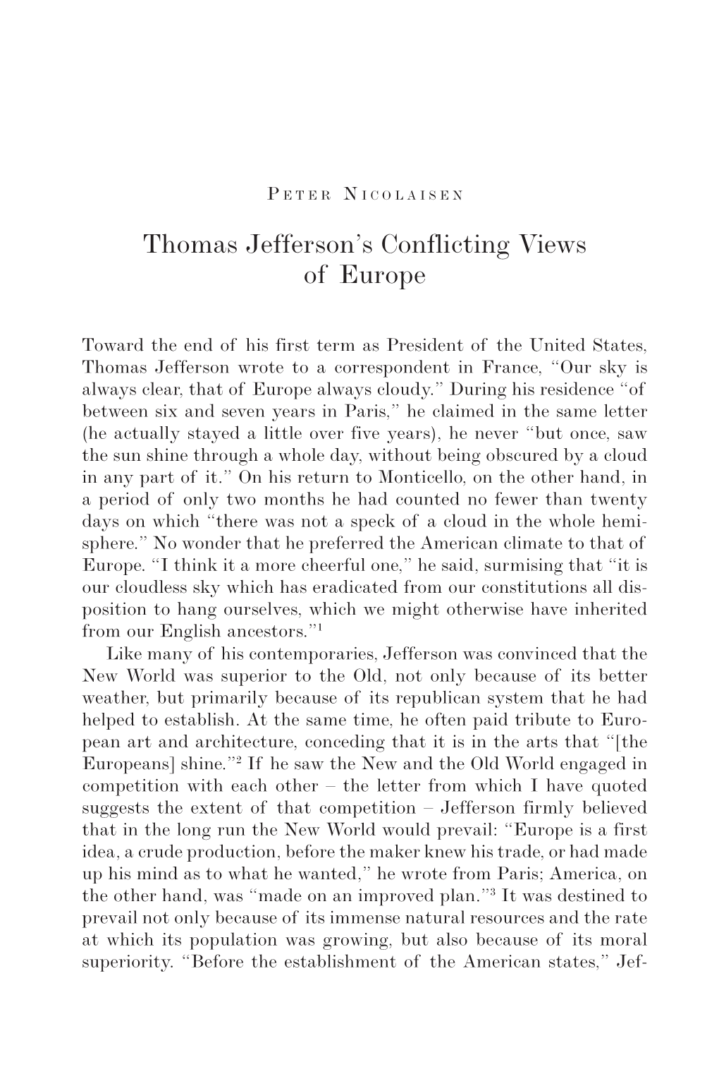 Thomas Jefferson's Conflicting Views of Europe