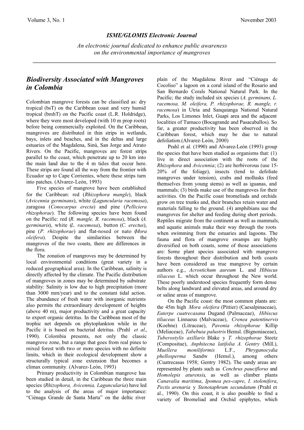 Biodiversity Associated with Mangroves in Colombia