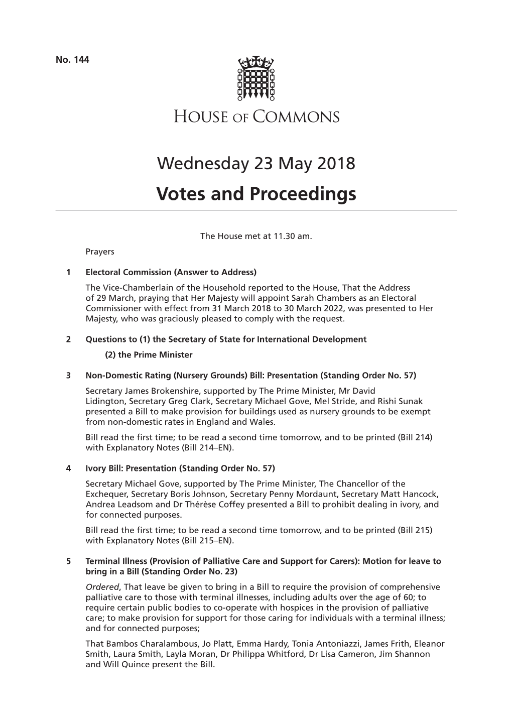 Votes and Proceedings