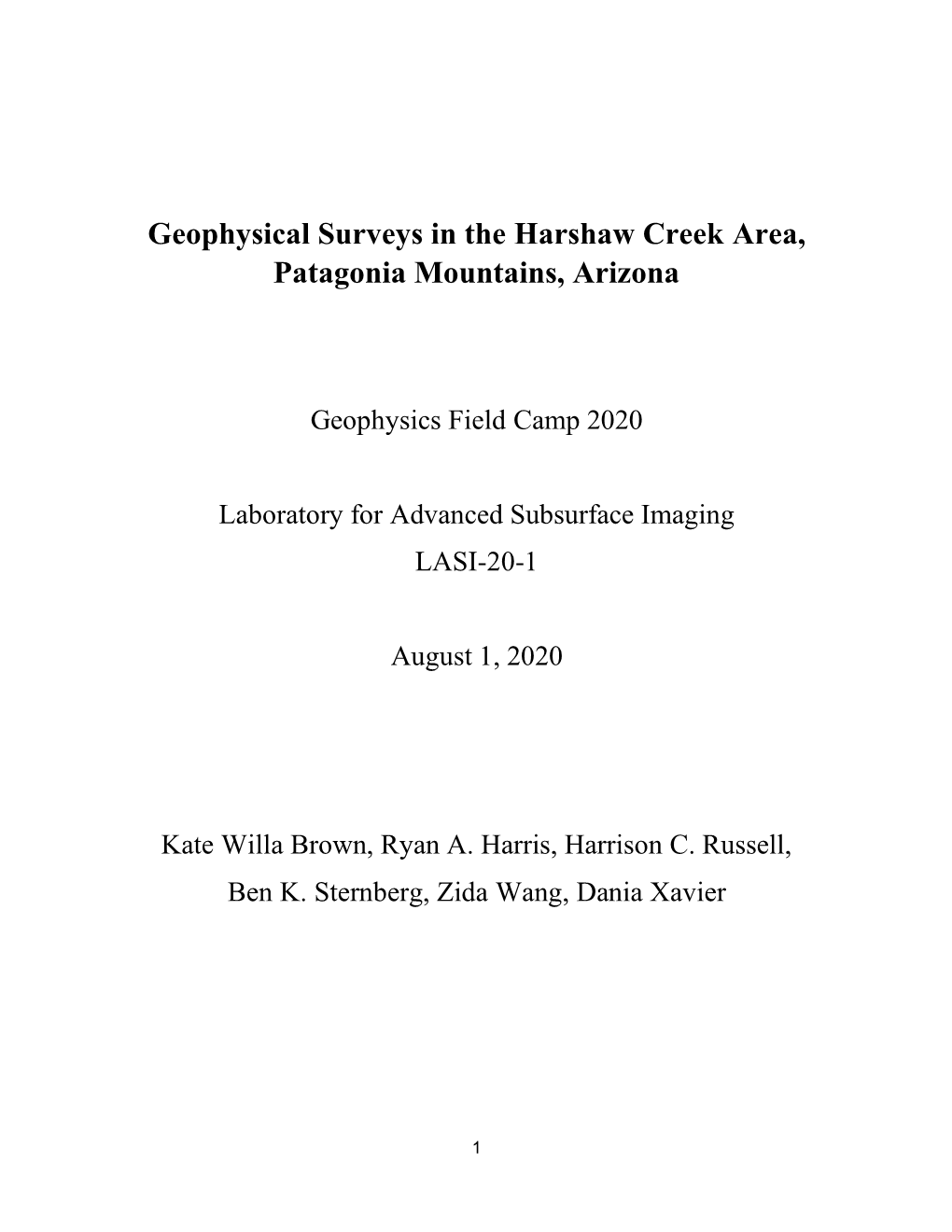 Geophysical Surveys in the Harshaw Creek Area, Patagonia Mountains, Arizona
