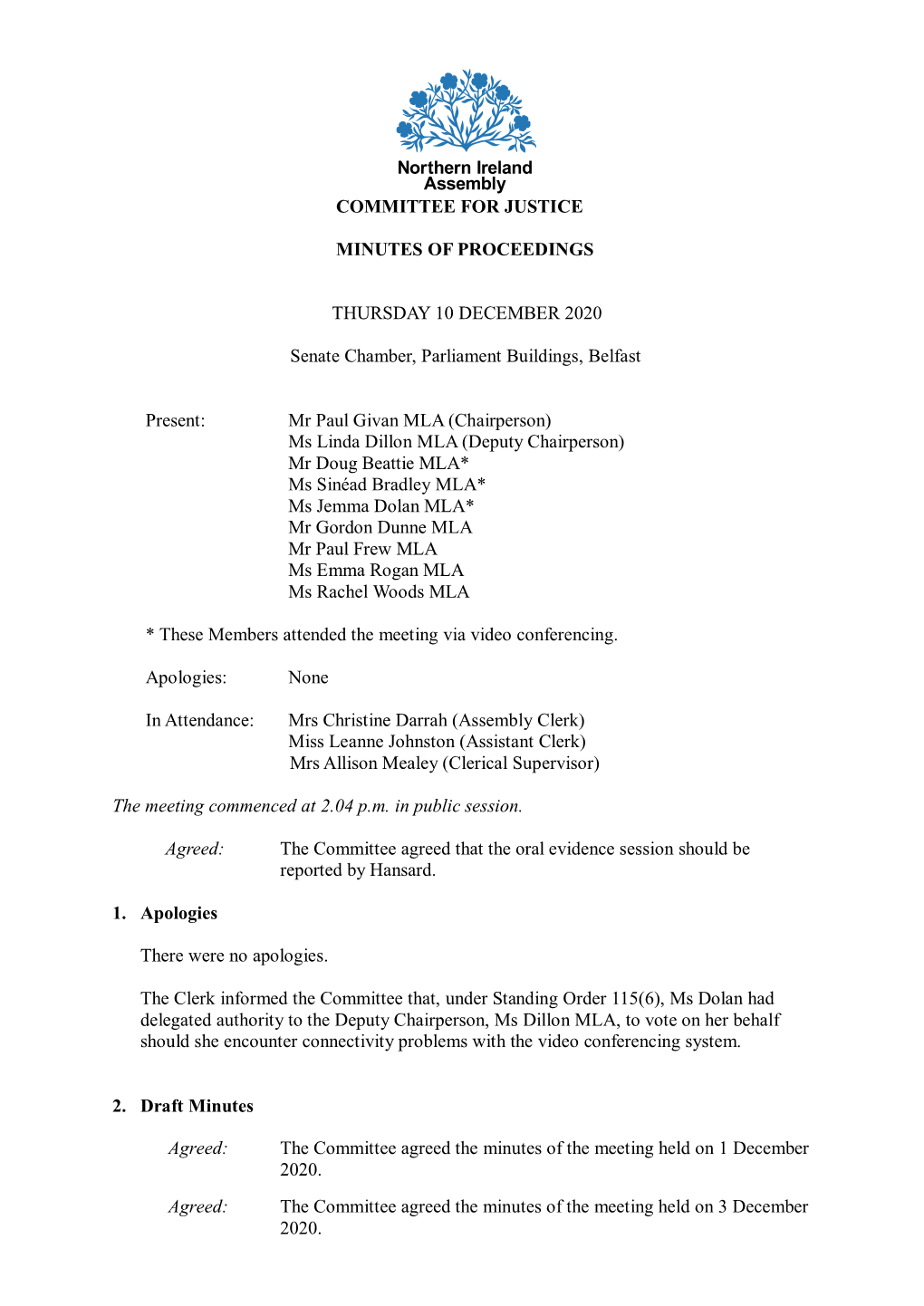 Committee for Justice Meeting Minutes of Proceedings 10