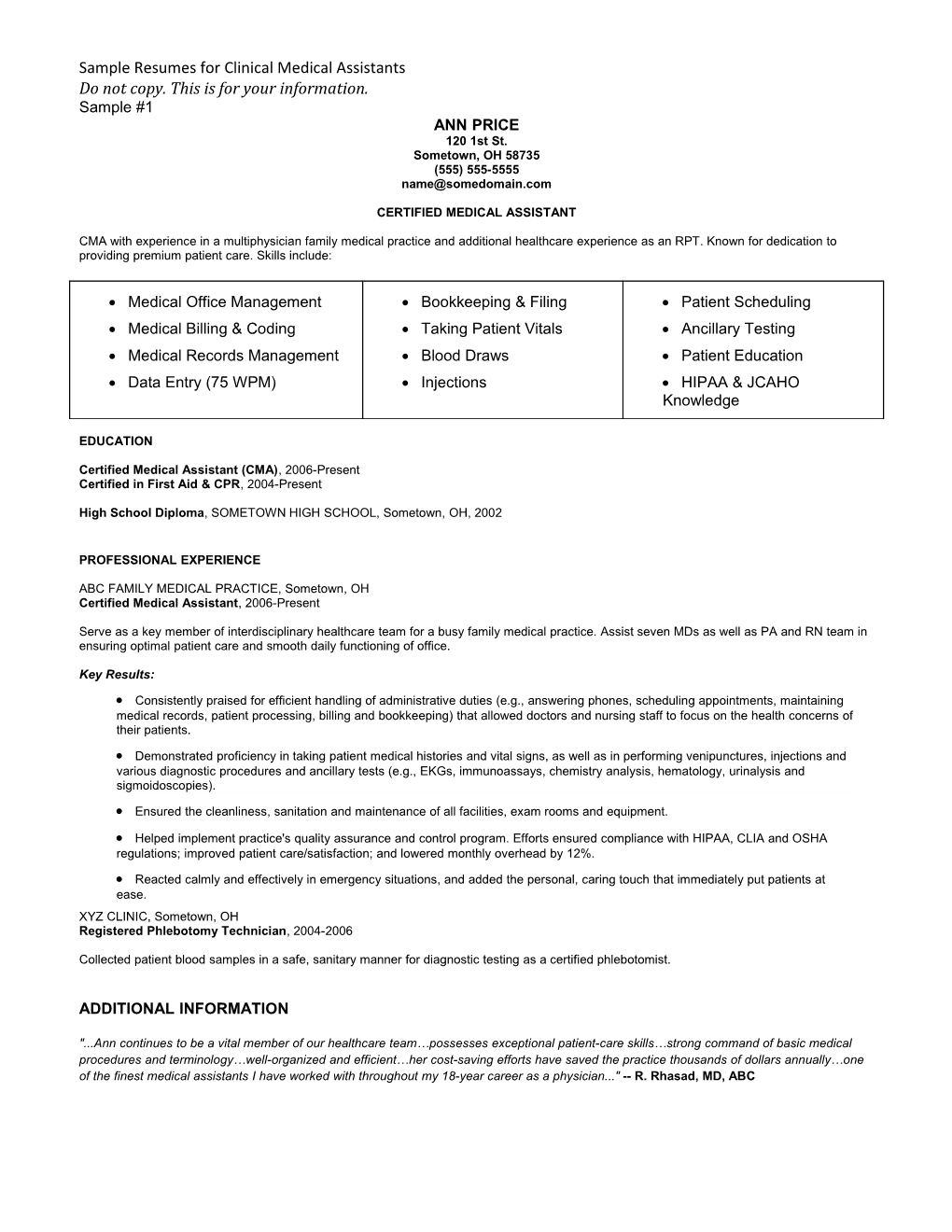 Sample Resumes for Clinical Medical Assistants