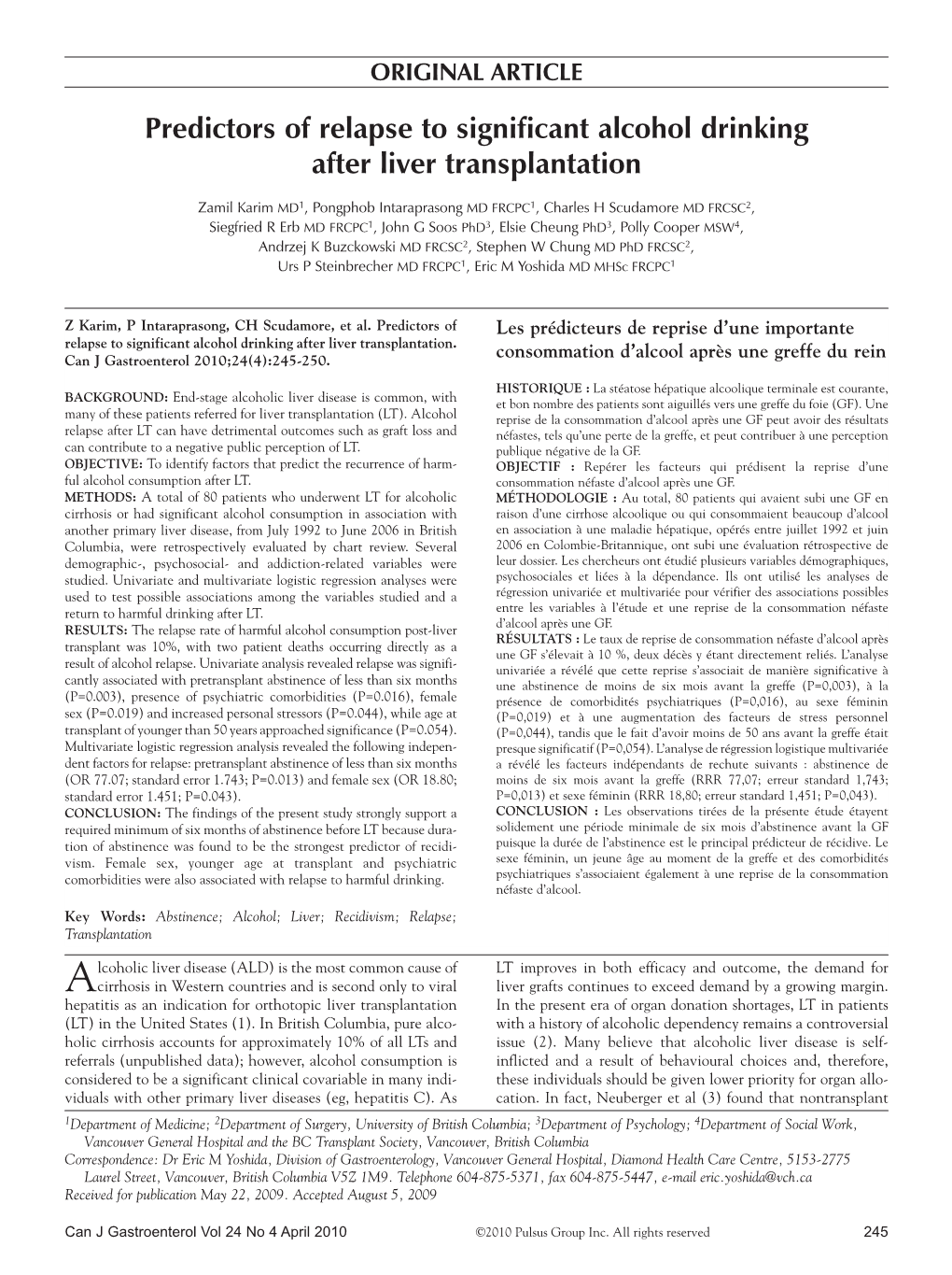 Predictors of Relapse to Significant Alcohol Drinking After Liver Transplantation