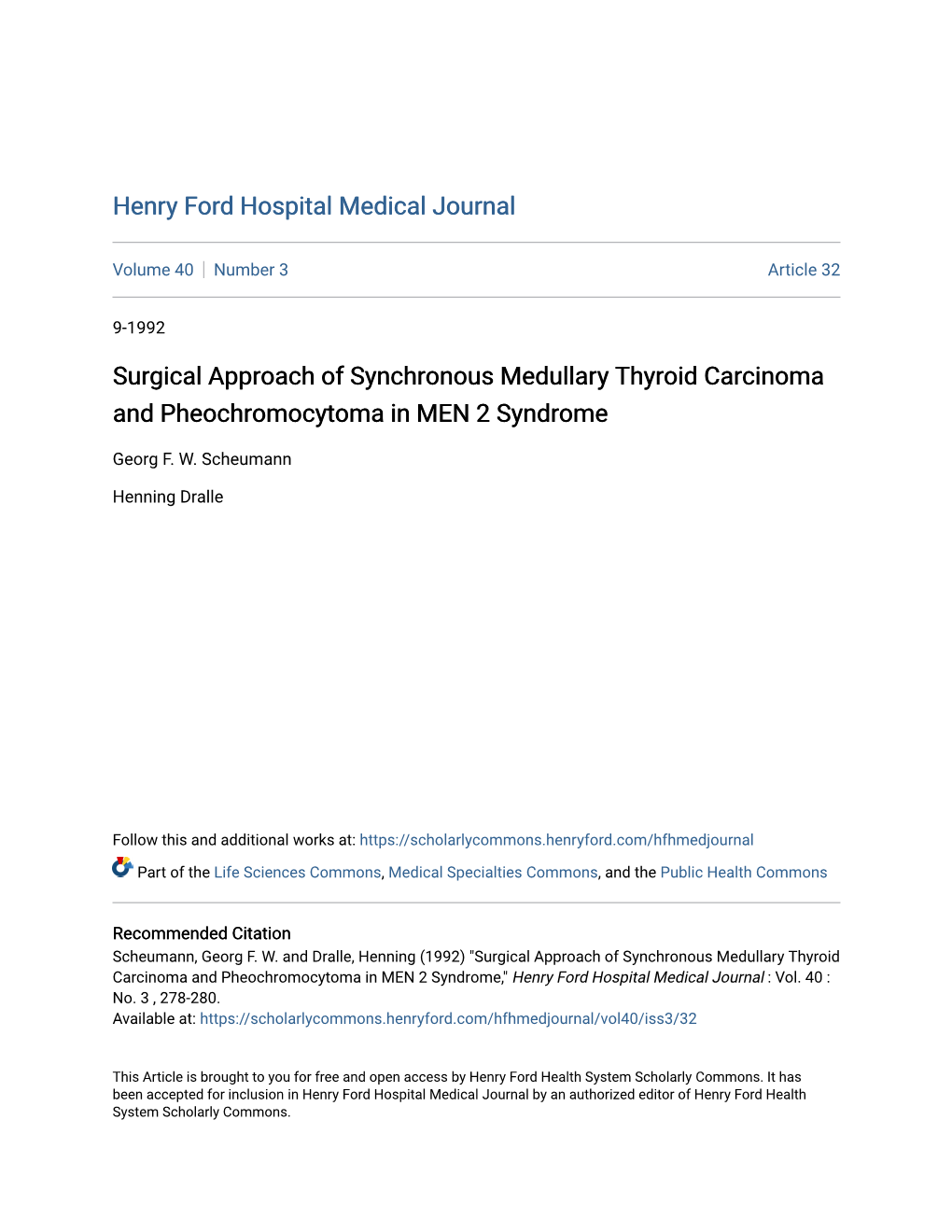 Surgical Approach of Synchronous Medullary Thyroid Carcinoma and Pheochromocytoma in MEN 2 Syndrome