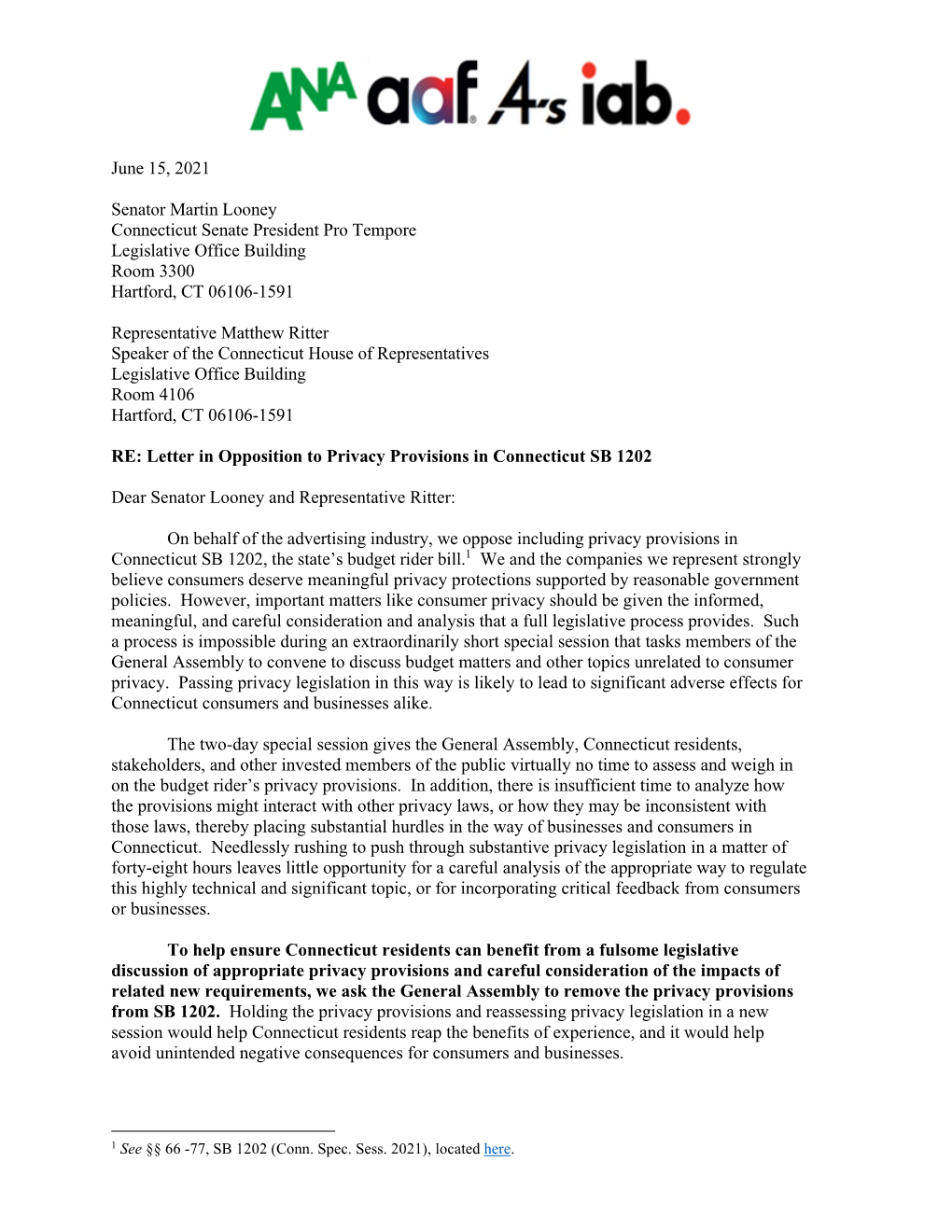 FINAL Joint Ad Trade Letter in Opposition to Privacy Provisions In